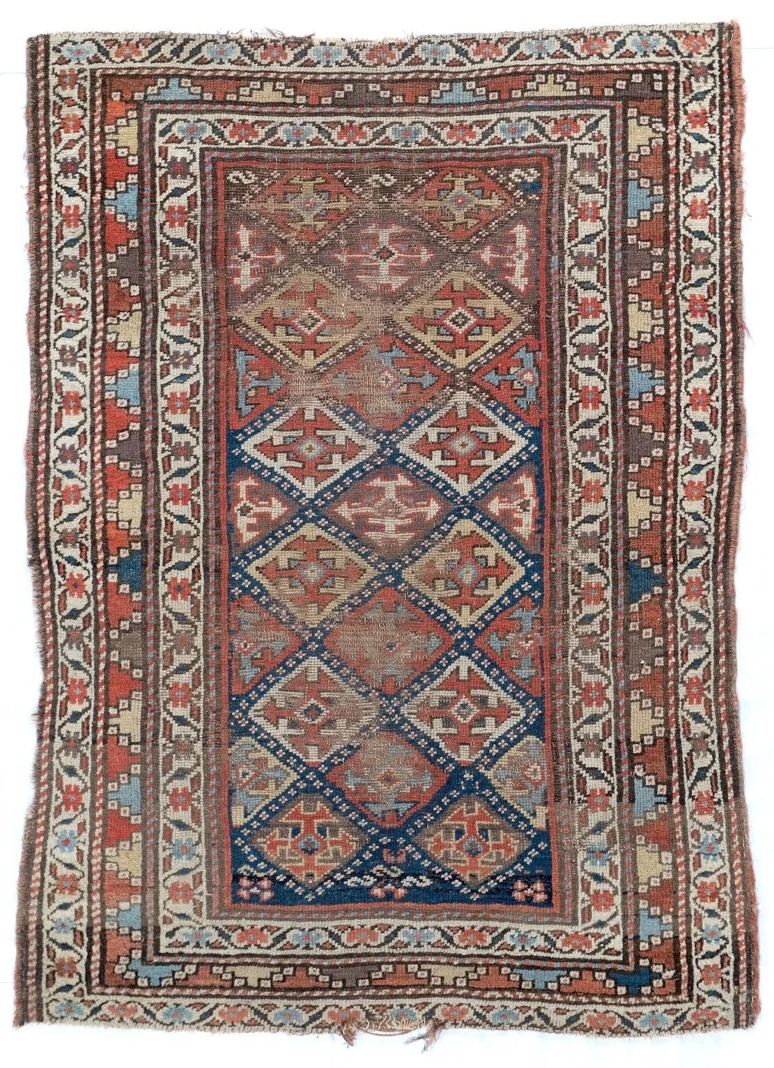 3'5" x 4'9" Antique Turkish Kurdish Hand-Knotted Wool Rug – Vintage Tribal Area