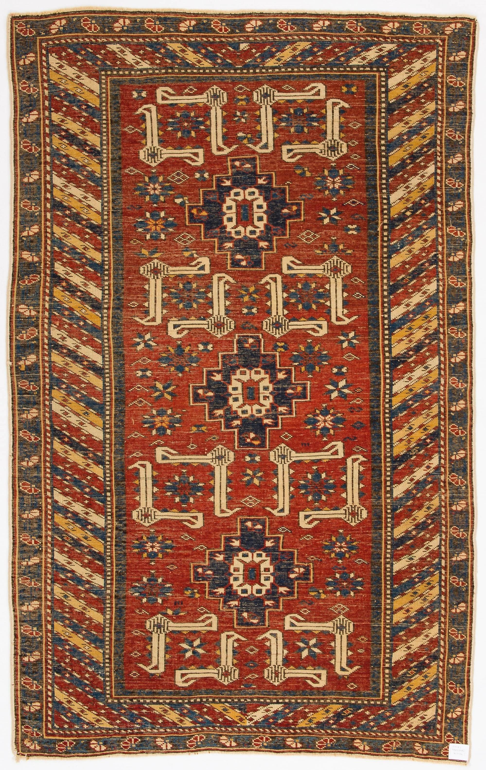 Wool 3.5x5.3 ft Antique Caucasian Karagashli Shirvan Rug, Ca 1880 For Sale