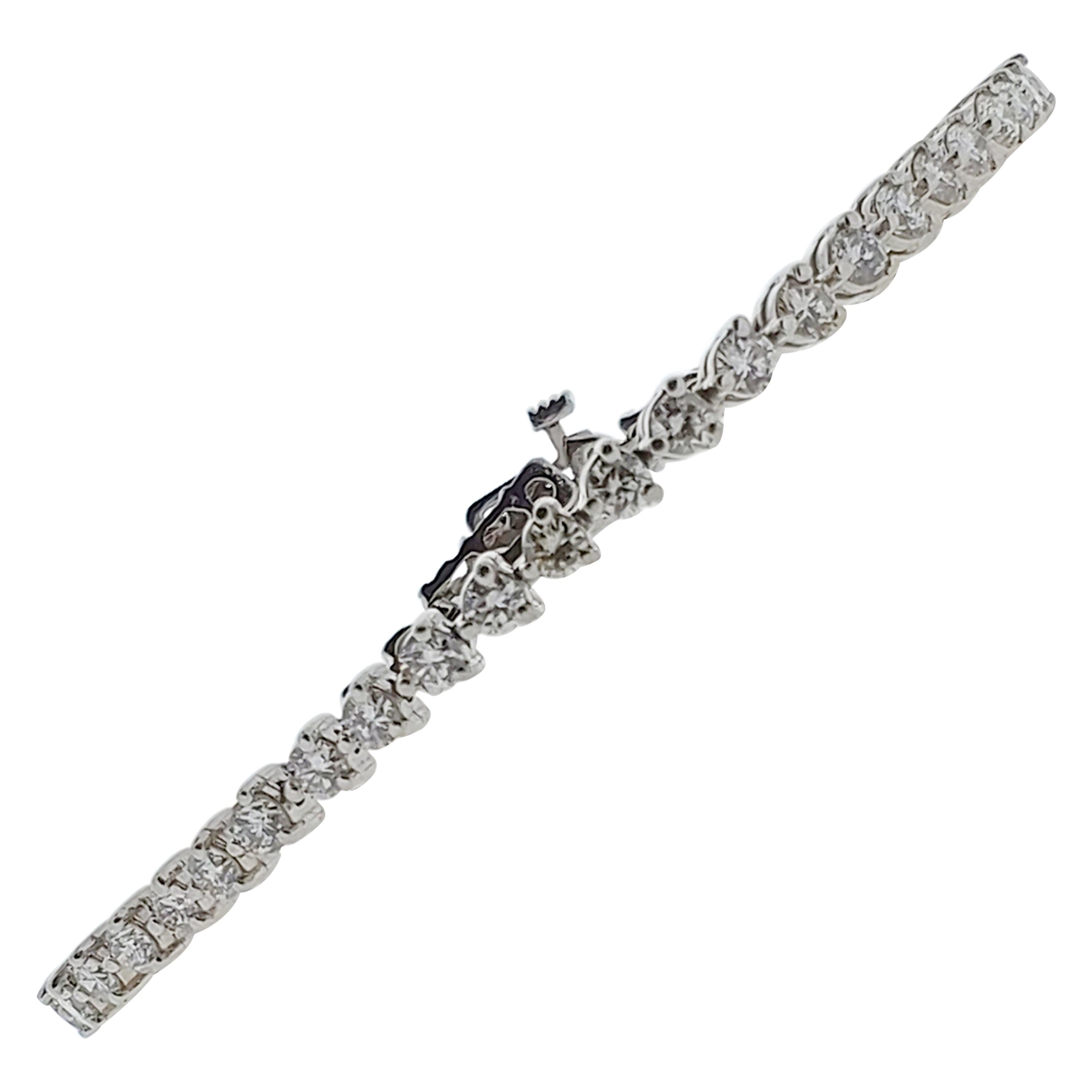 Bracelet tennis à 3 griffes en or blanc 14 carats avec diamants ronds de 3,50 carats