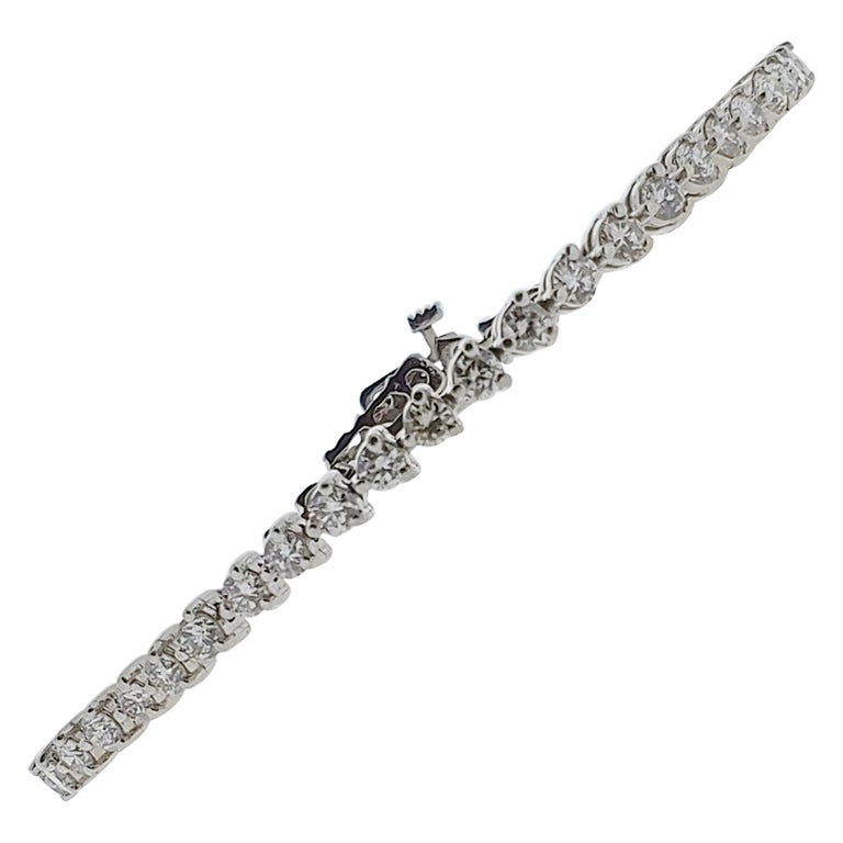 Bracelet Tennis Femme Plaqué Or Blanc 14k Avec Diamants 3 Ct - Taille Ronde, Personnalisable, Neuf Sous Emballage