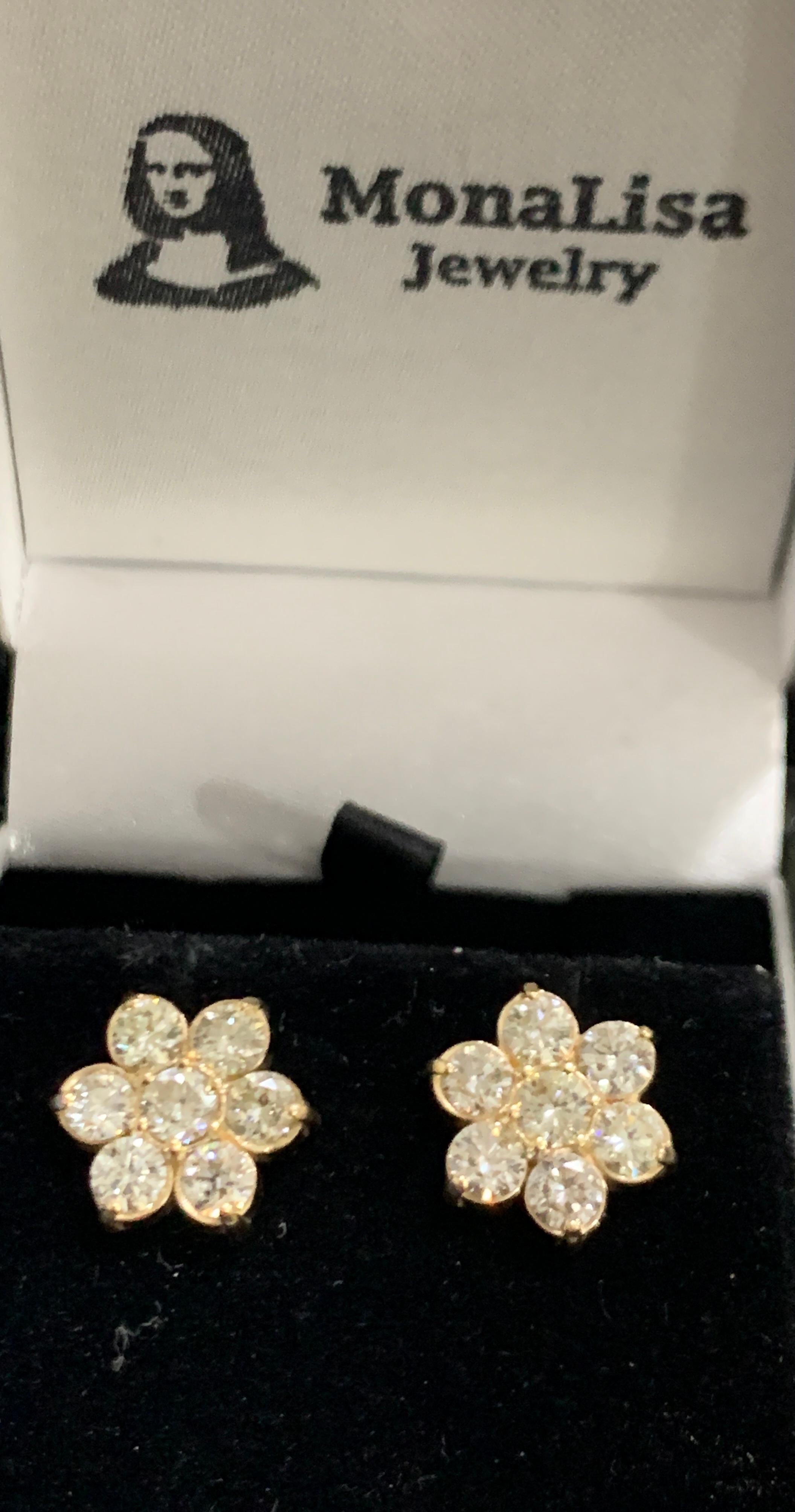 3,50 Karat 7 Diamant Floral Cluster-Blumen-Ohrstecker aus 14 Karat Gelbgold 6