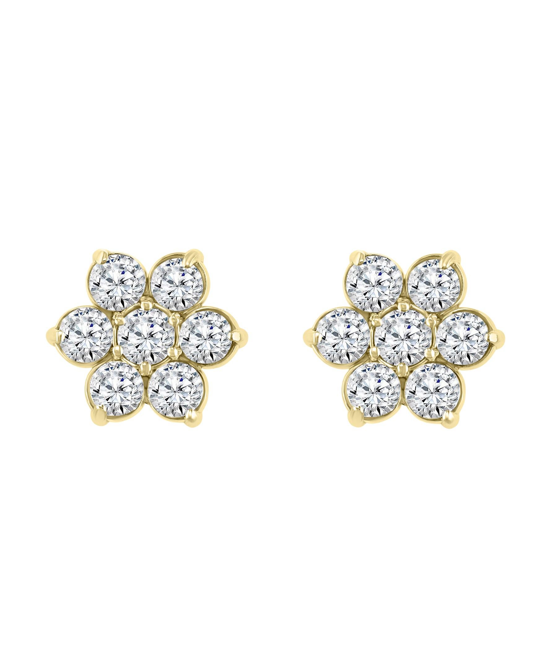 3,50 Karat 7 Diamant Floral Cluster-Blumen-Ohrstecker aus 14 Karat Gelbgold 7