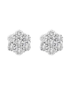 2.80 Carat, 7 Diamond Floral Cluster Flower Stud Earrings in 14 Karat WhiteGold