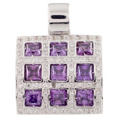 3.50 Carat Amethyst and 1.00 Carat Diamond 18 Karat White Gold Plaque Pendant