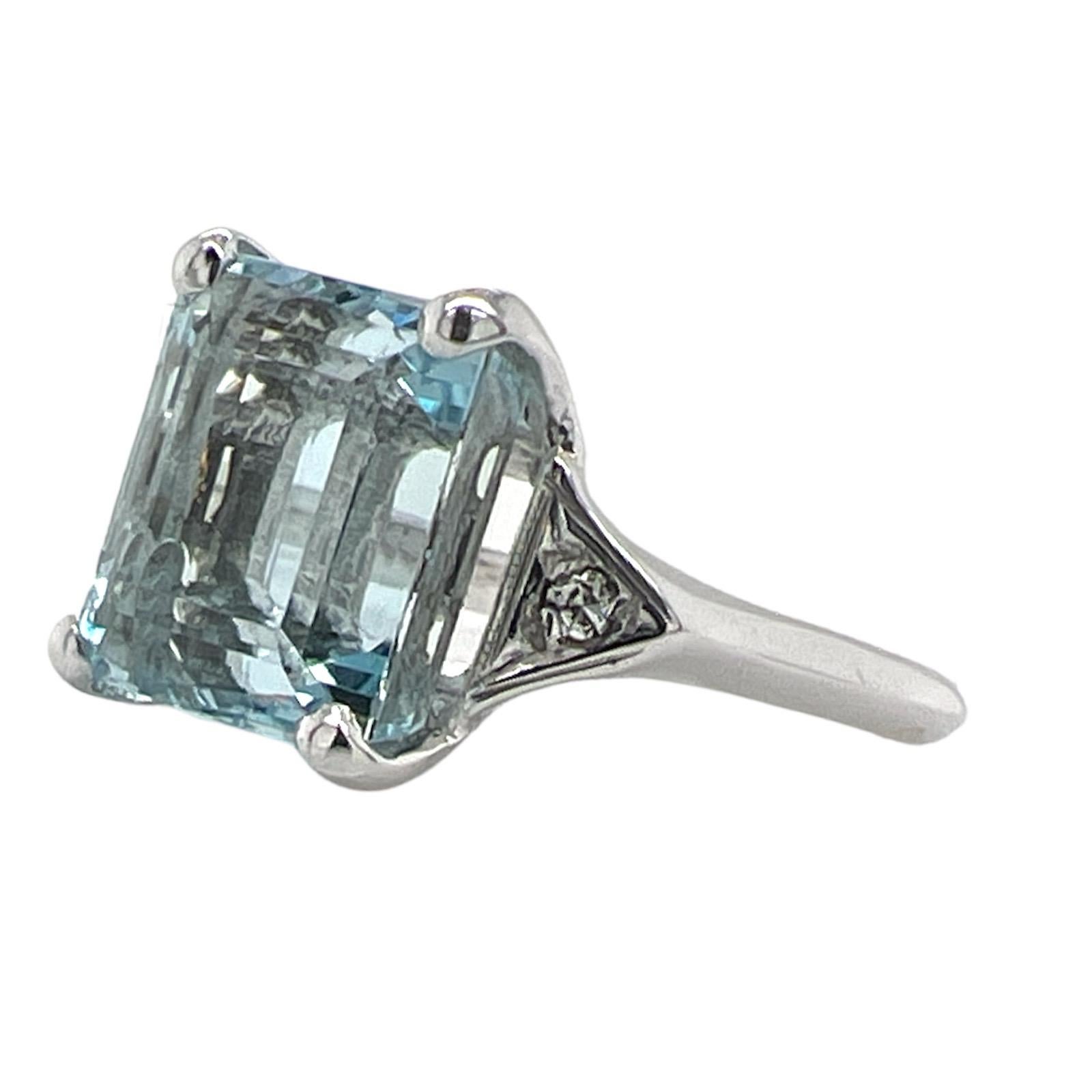 Emerald Cut 3.50 Carat Aquamarine Diamond Cocktail Ring 14 Karat White Gold