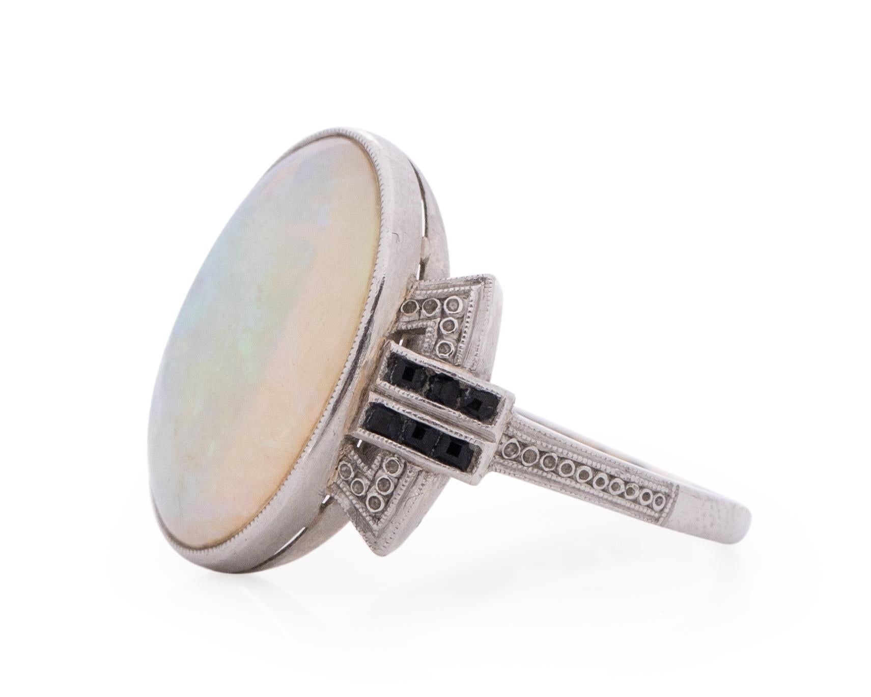 Oval Cut 3.50 Carat Art Deco Opal Platinum Engagement Ring For Sale