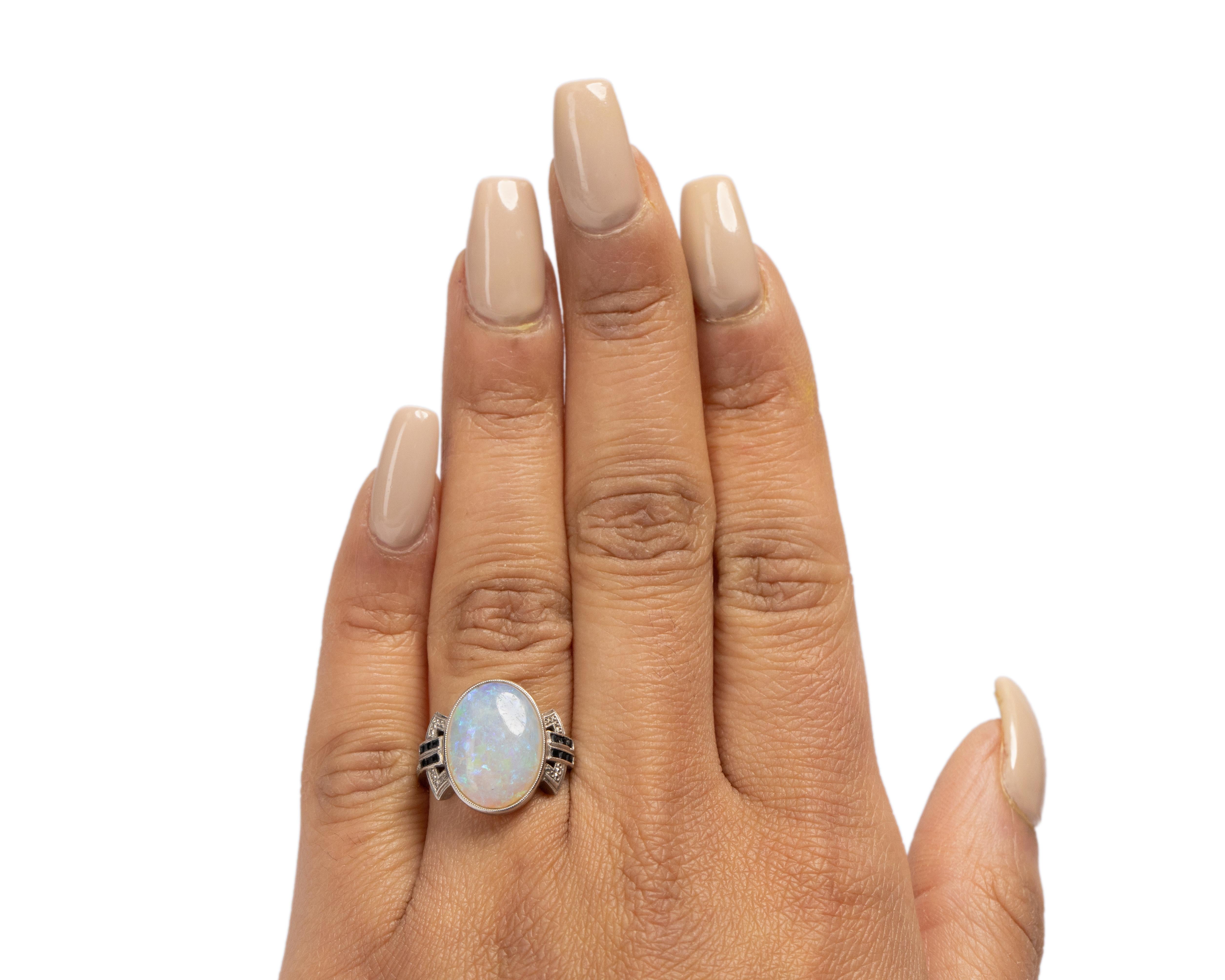 Women's 3.50 Carat Art Deco Opal Platinum Engagement Ring For Sale