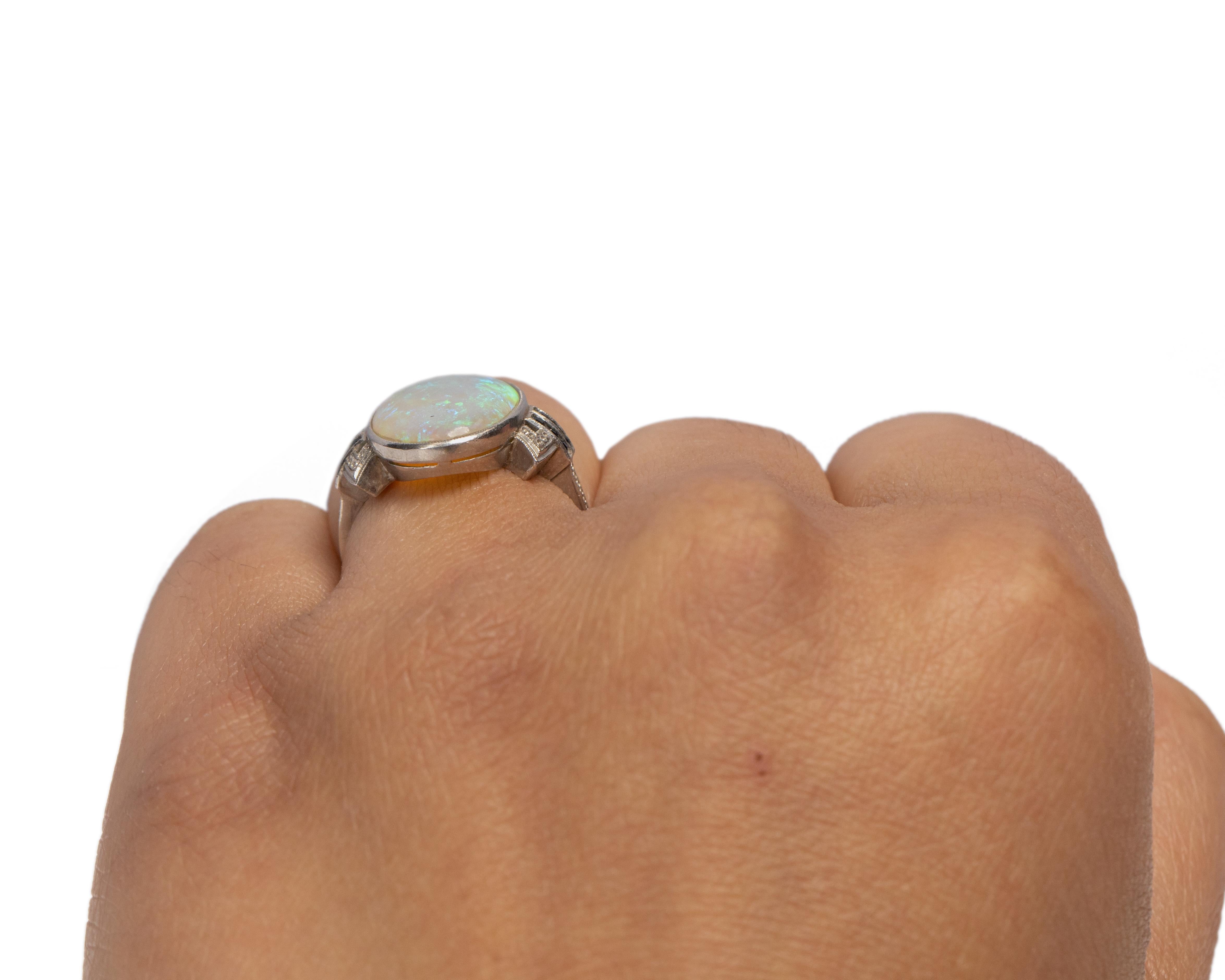 3.50 Carat Art Deco Opal Platinum Engagement Ring For Sale 1