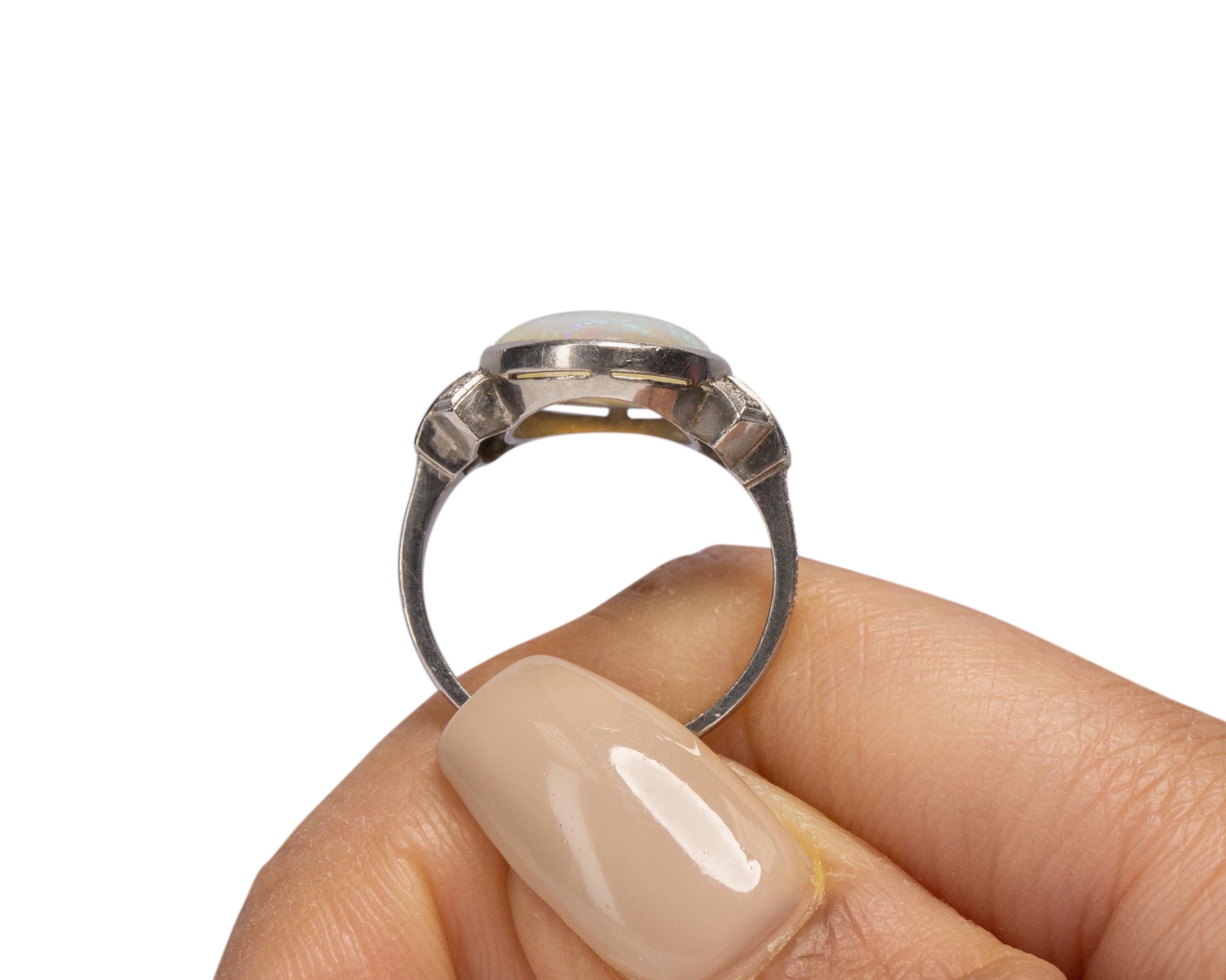 3.50 Carat Art Deco Opal Platinum Engagement Ring For Sale 3