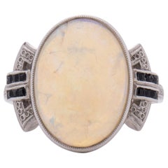 3.50 Carat Art Deco Opal Platinum Engagement Ring