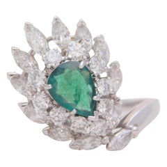 Antique 3.50 Carat Art Deco Platinum Emerald and Diamond Dinner Ring