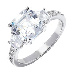 Bague de fiançailles cocktail en argent sterling avec zirconia en forme de cube de 3,50 carats de taille Asscher