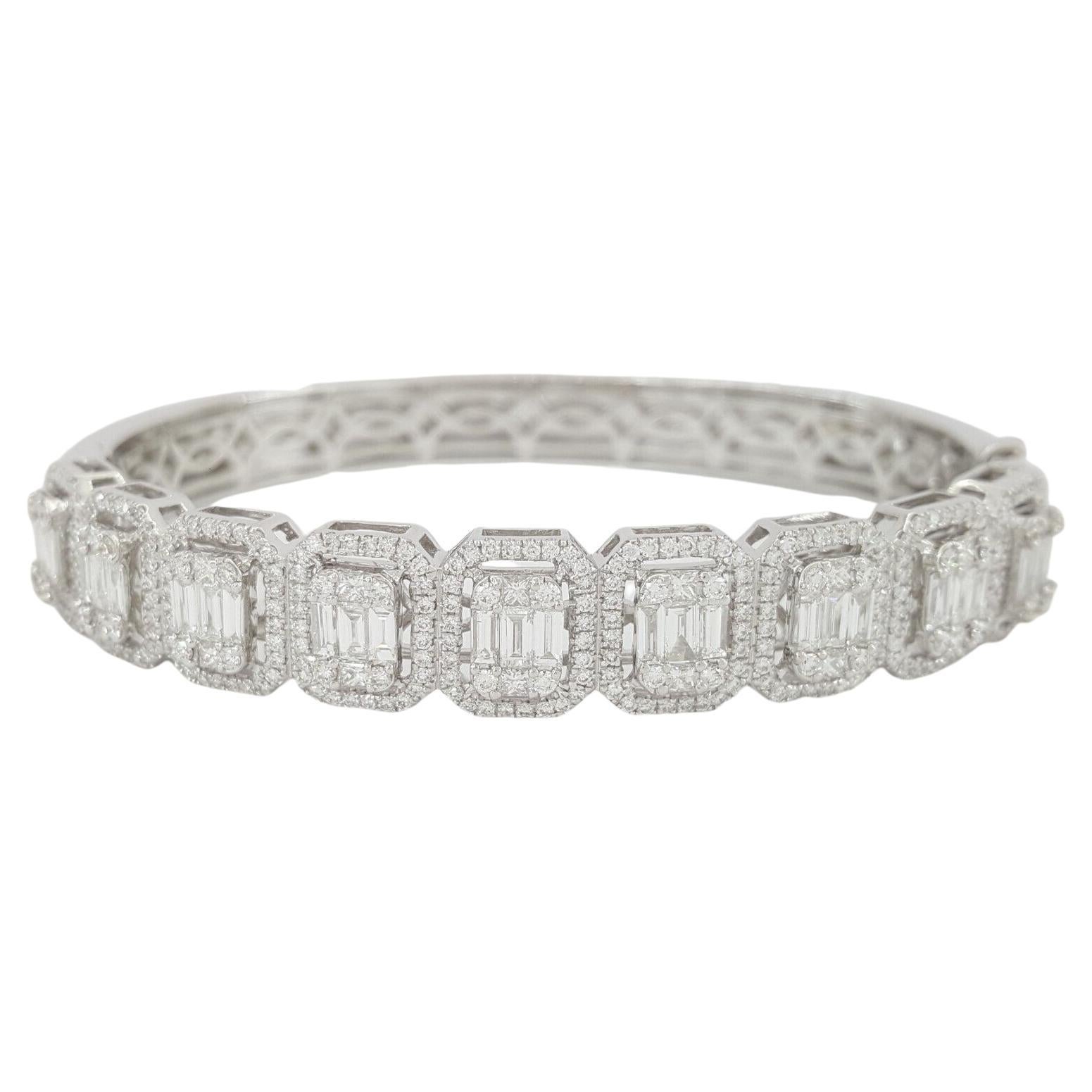 Contemporary Round and Baguette Diamond Bangle Bracelet at 1stDibs