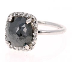 3.50 Carat Black Diamond White Diamond 14 Karat White Gold Ring