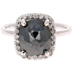 3.50 Carat Black Diamond White Diamond 14 Karat White Gold Ring