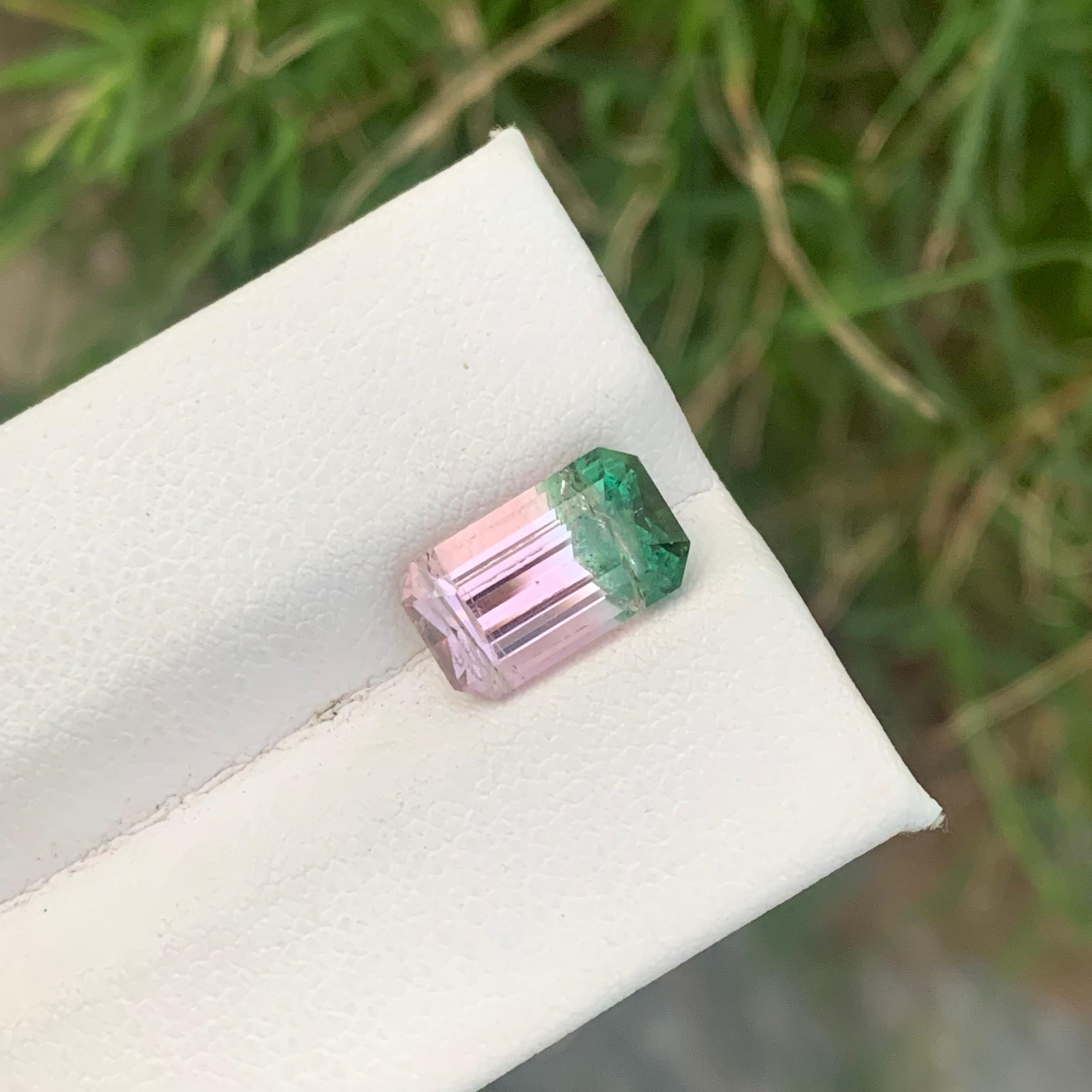 3.50 Carat Blossoming Harmony Pink and Green Bi Color Tourmaline in Emerald Cut For Sale 3