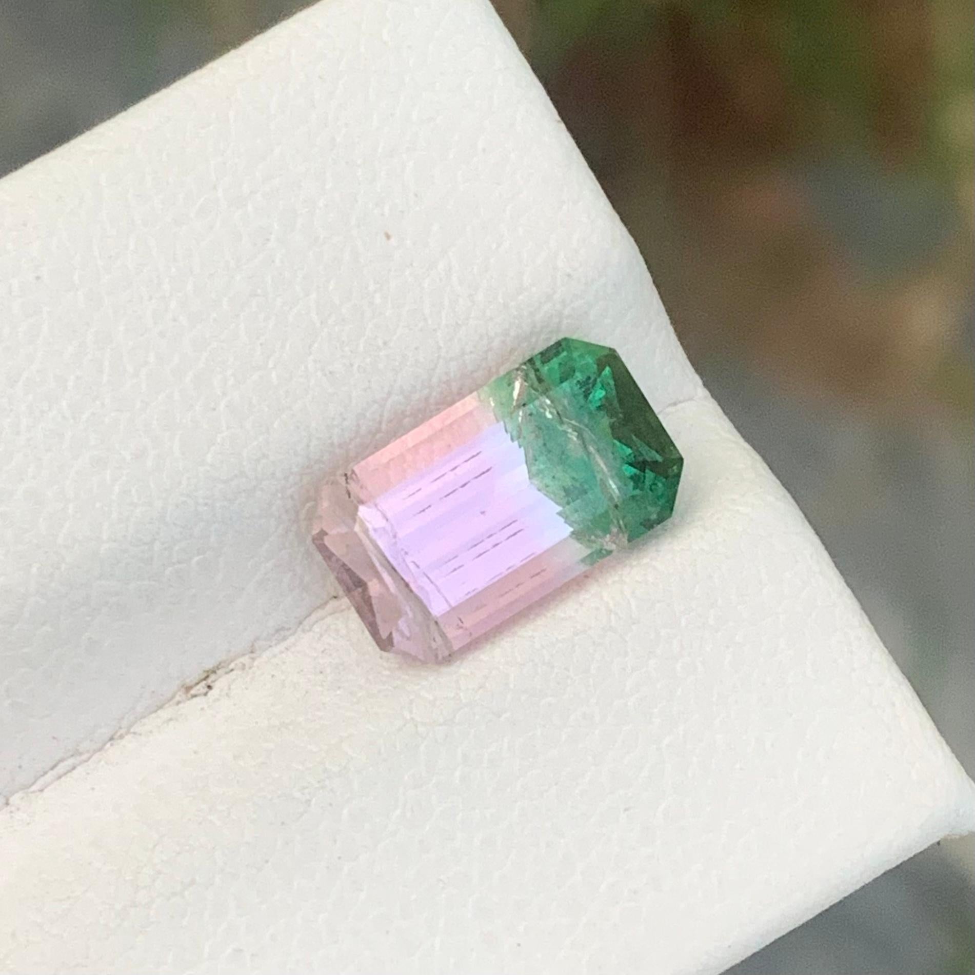 3.50 Carat Blossoming Harmony Pink and Green Bi Color Tourmaline in Emerald Cut For Sale 4