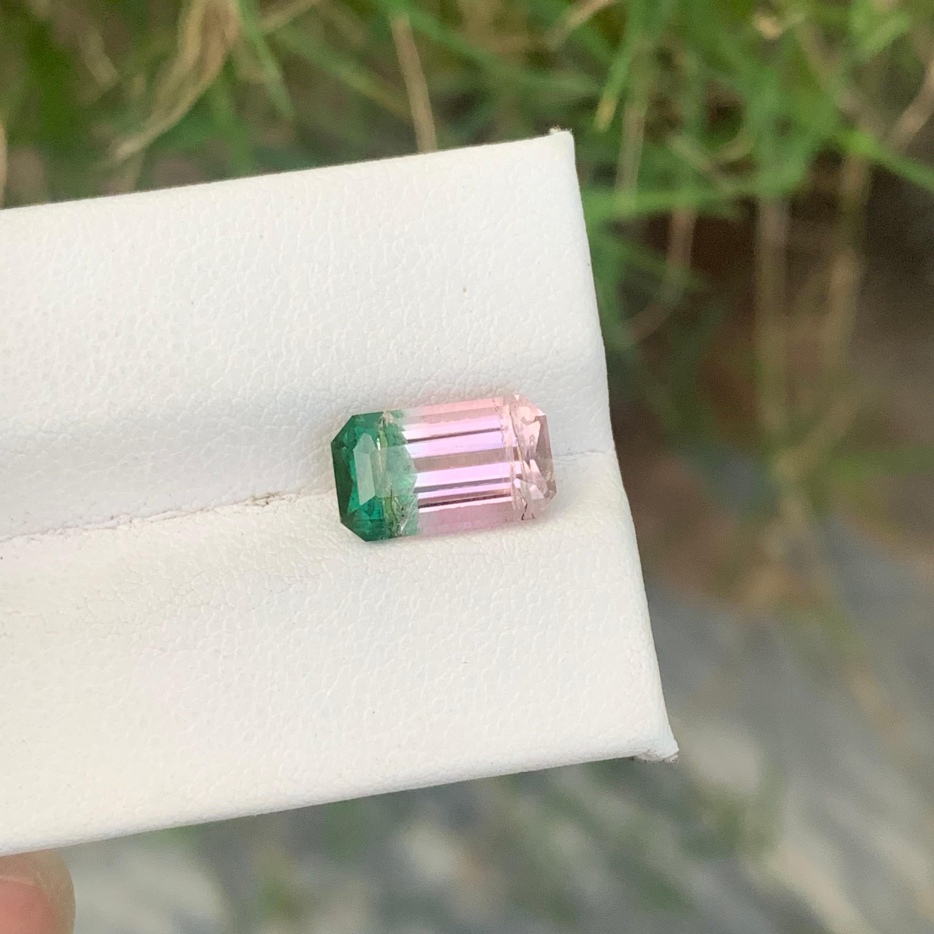 3.50 Carat Blossoming Harmony Pink and Green Bi Color Tourmaline in Emerald Cut For Sale 8