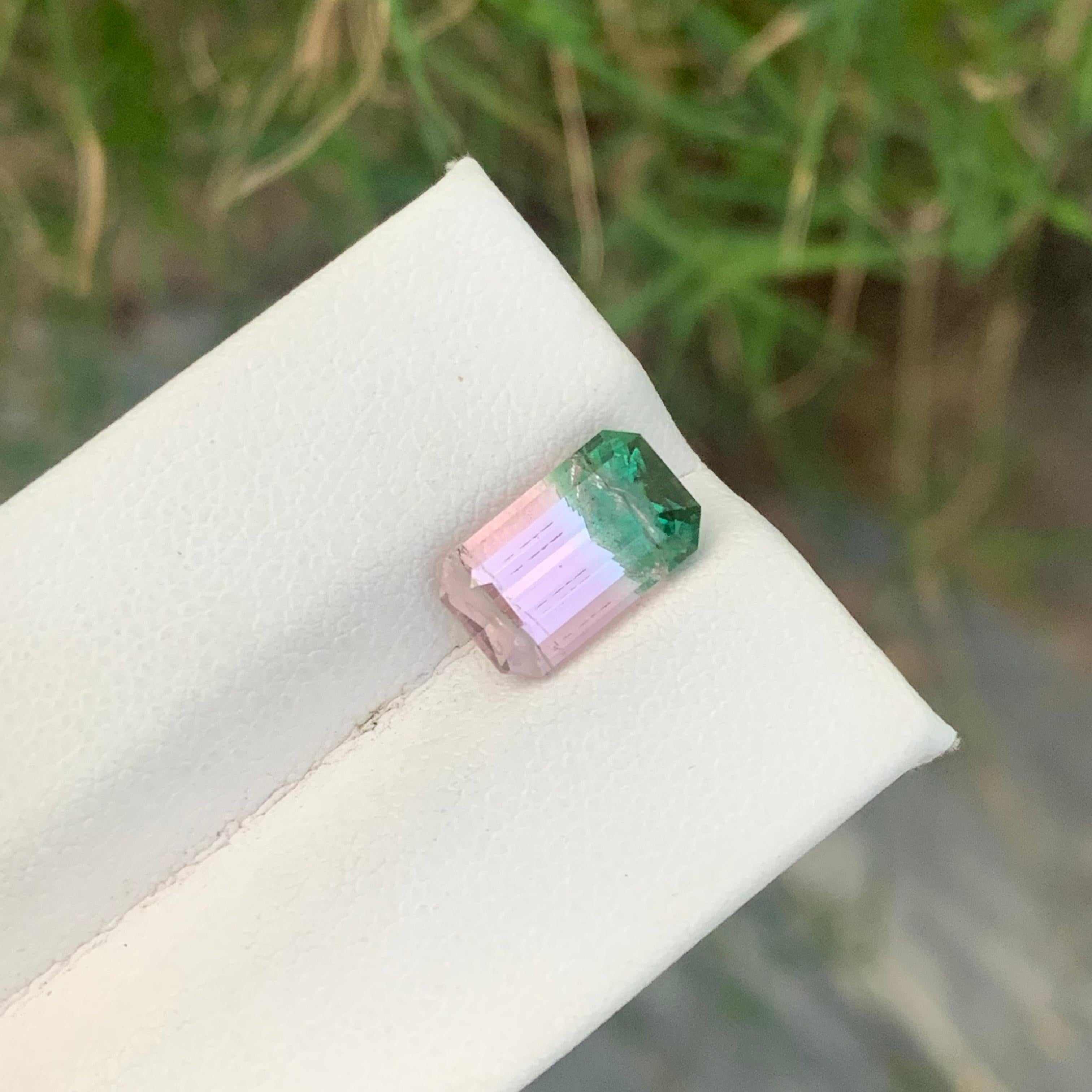 3.50 Carat Blossoming Harmony Pink and Green Bi Color Tourmaline in Emerald Cut For Sale 9