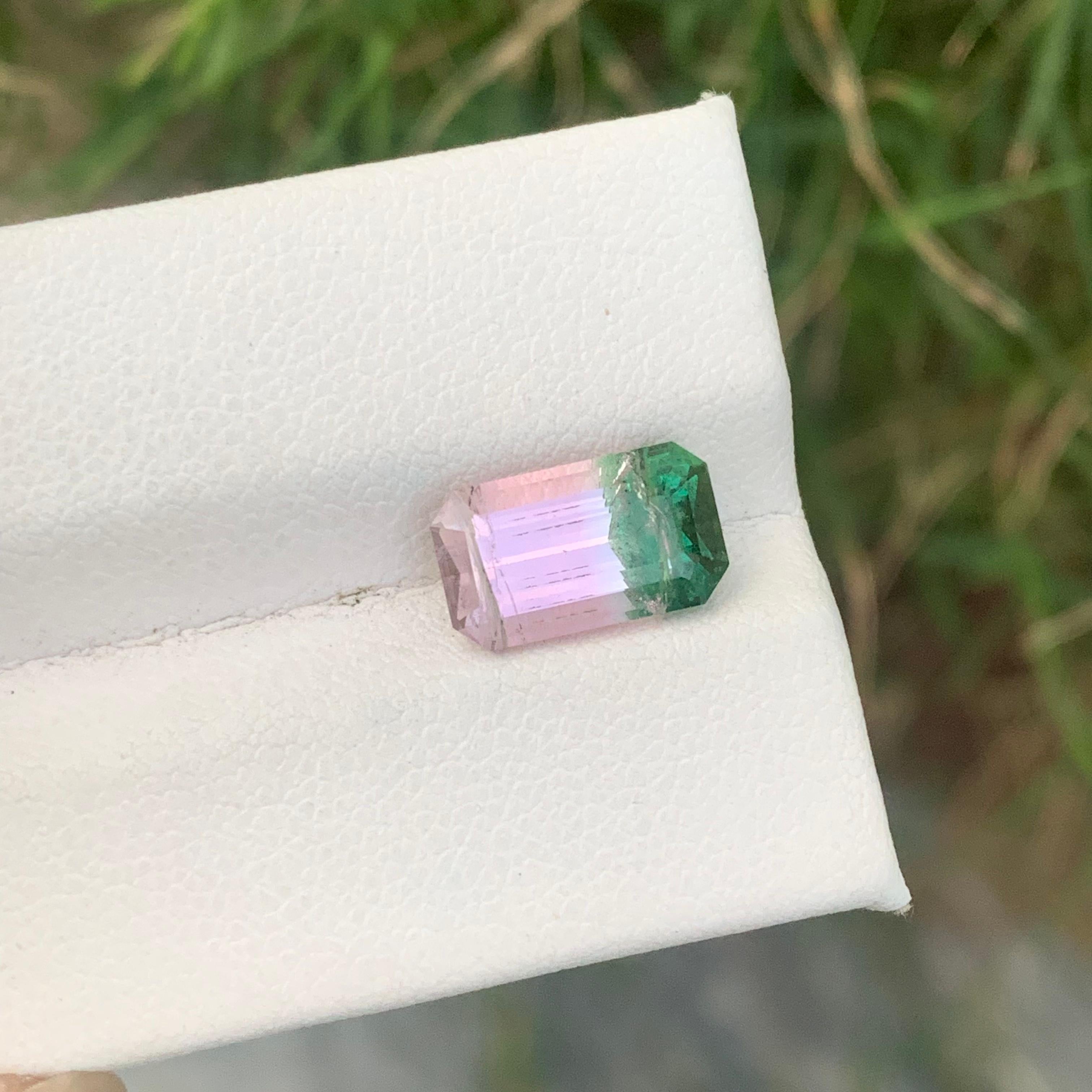 Faceted Tourmaline 
Weight: 3.50 Carats 
Dimension: 11.5x6.8x5.4 Mm
Origin: Afghanistan 
Shape: Emerald 
Color: Pink & Green 
Clarity: Inclusion/ Included
Certificate: On Demand 
.
Tourmaline is a mesmerizing gemstone renowned for its stunning array