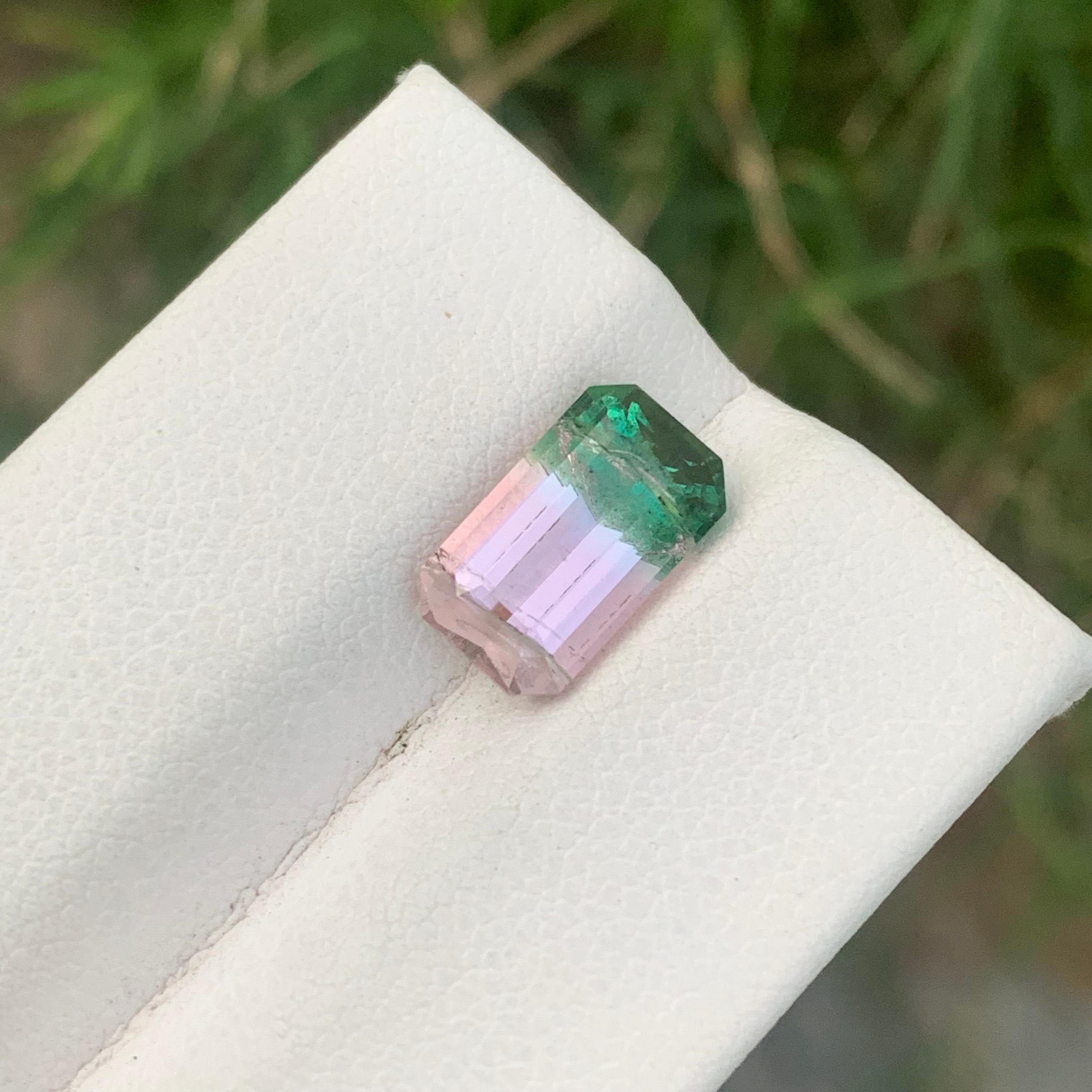 3.50 Carat Blossoming Harmony Pink and Green Bi Color Tourmaline in Emerald Cut For Sale 15