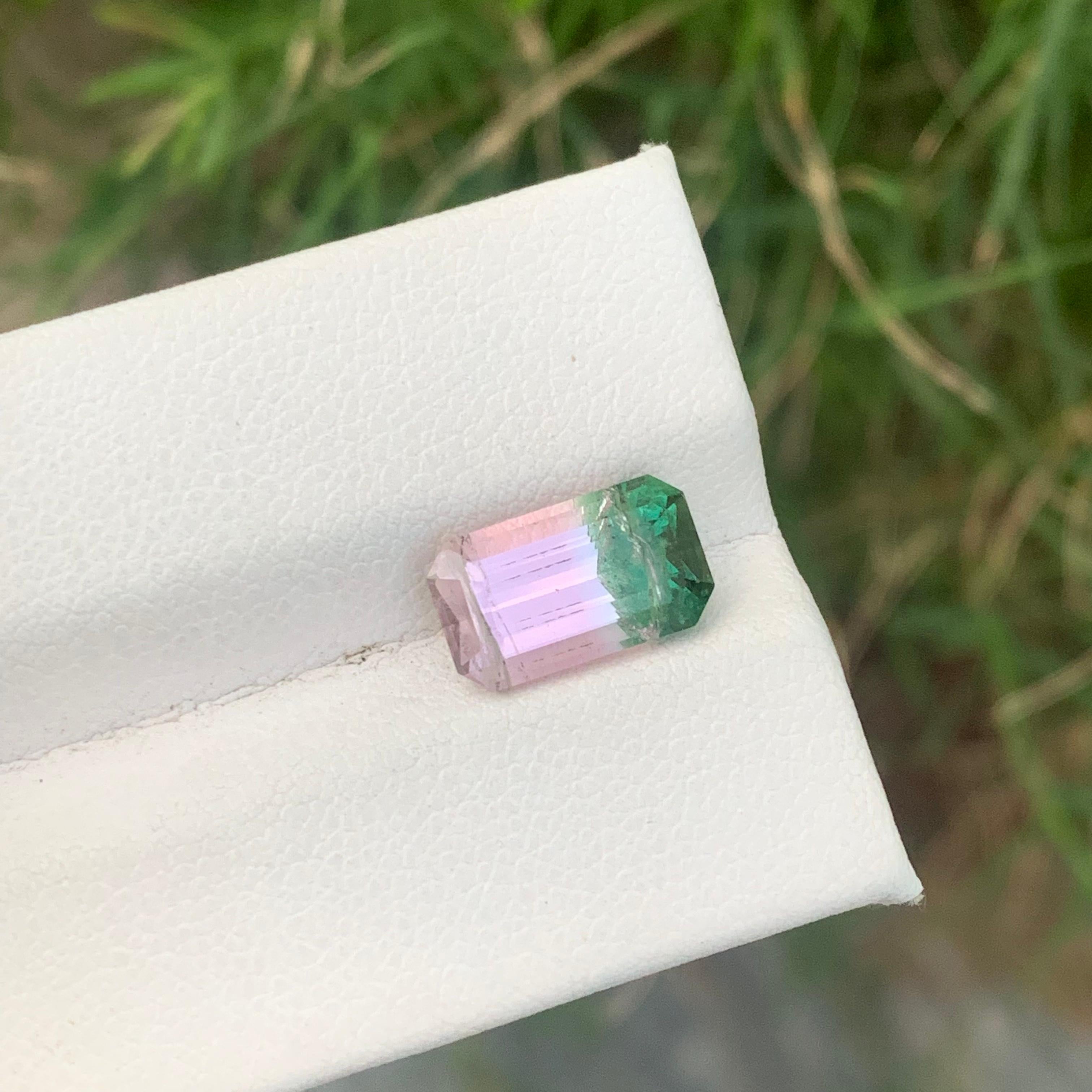 3,50 Karat mundgeblasener rosa und grüner zweifarbiger Turmalin im Smaragdschliff (Arts and Crafts)