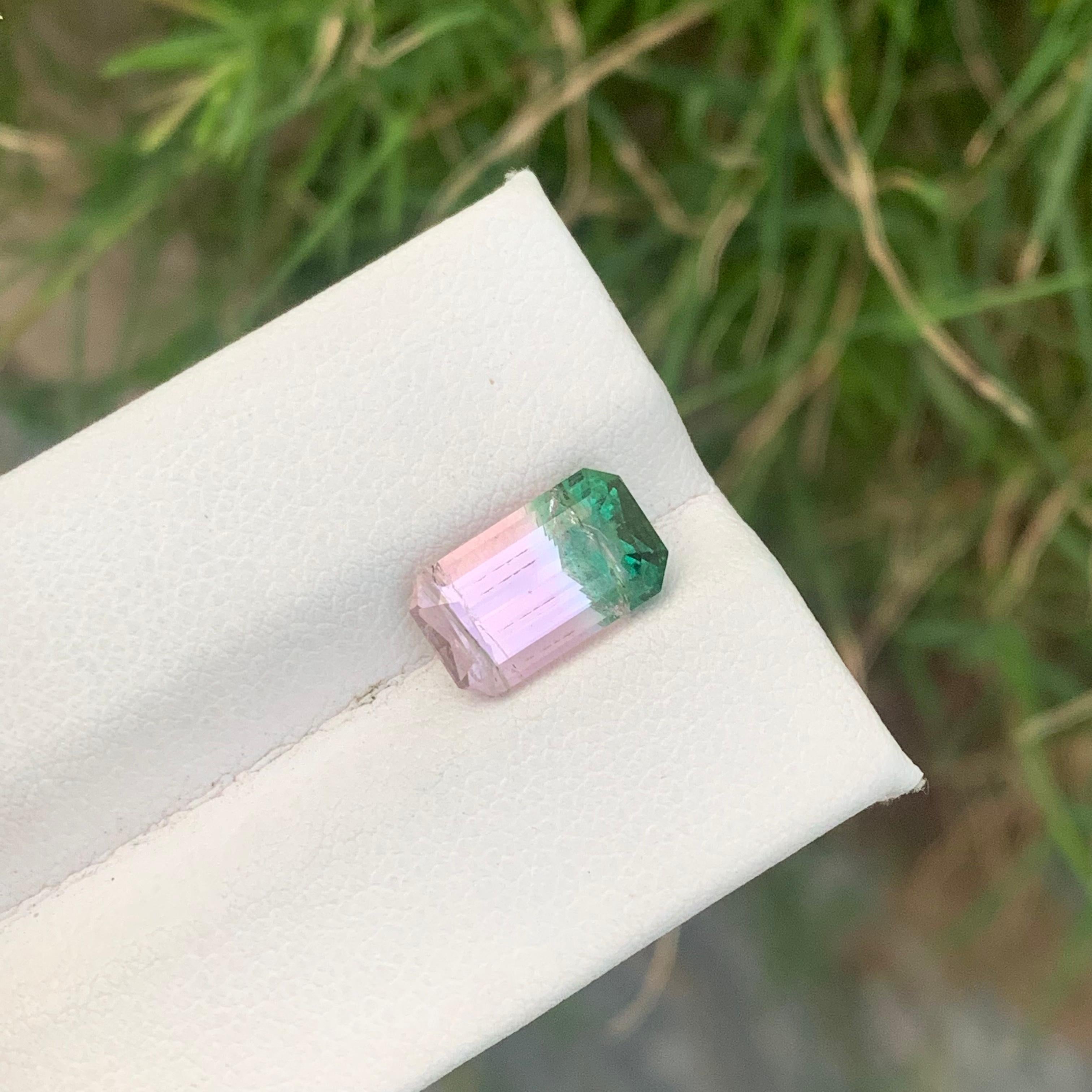3.50 Carat Blossoming Harmony Pink and Green Bi Color Tourmaline in Emerald Cut In New Condition In Peshawar, PK
