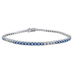 3.50 Carat Blue Sapphire and Diamond Tennis Bracelet in 14K White Gold, 7 Inches