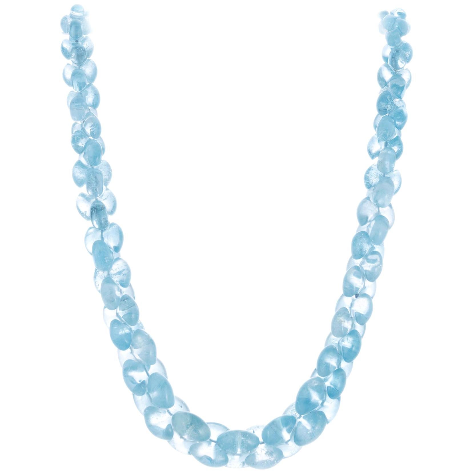 350 Carat Briolette Light Blue Topaz Bead White Gold Necklace