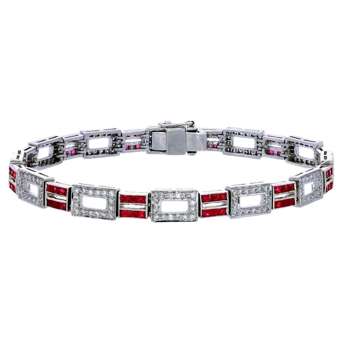 3,50 Karat Burma Rubin und Diamant Armband in 18 Karat Weißgold im Angebot