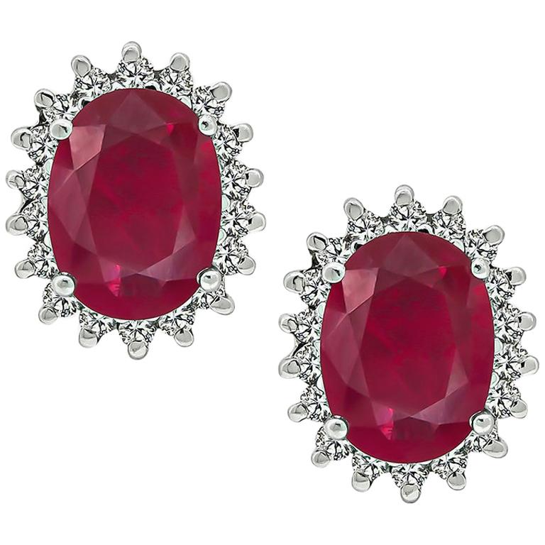3.50 Carat Burmese Ruby 0.70 Carat Diamond Earrings For Sale