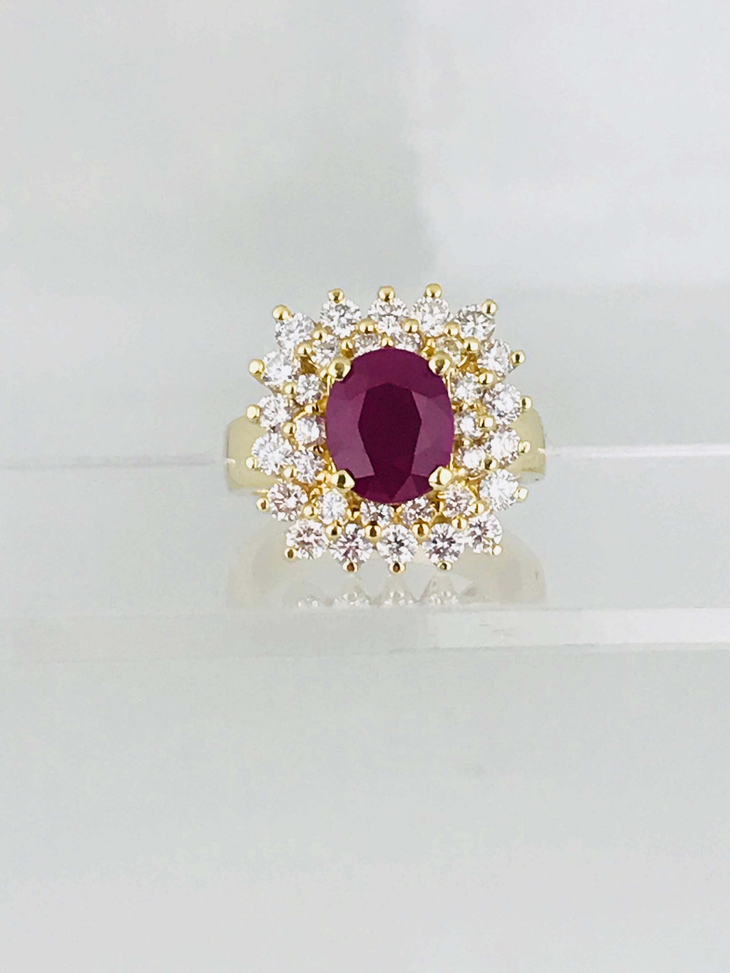 3.50 Carat Burmese Ruby, 1.50 Carat VS Diamond, Contemporary 18 Karat Gold Ring For Sale 3