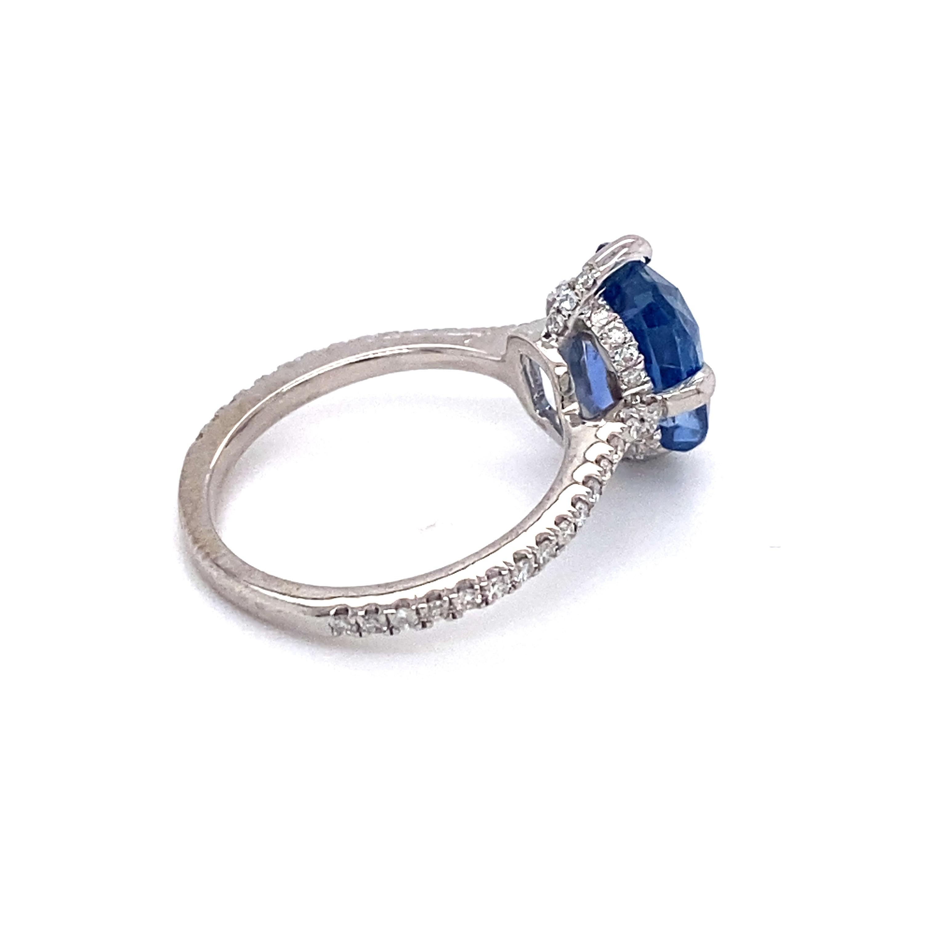 Modern 3.50 Carat Ceylon Sapphire and 0.40 Carat Diamond Ring in 14 Karat White Gold