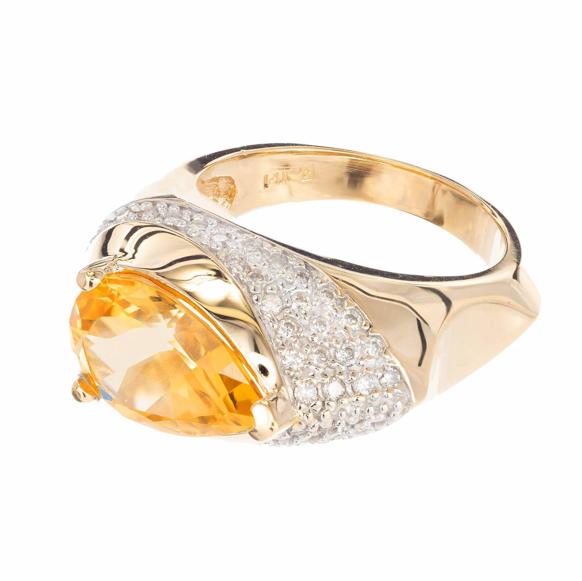 Pear Cut 3.50 Carat Citrine Diamond Two-Tone Gold Cocktail Ring For Sale