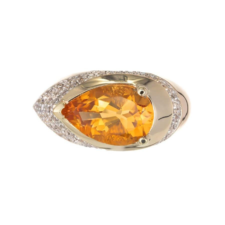 Taglio a goccia Anello cocktail in oro bicolore con diamante citrino da 3,50 carati in vendita