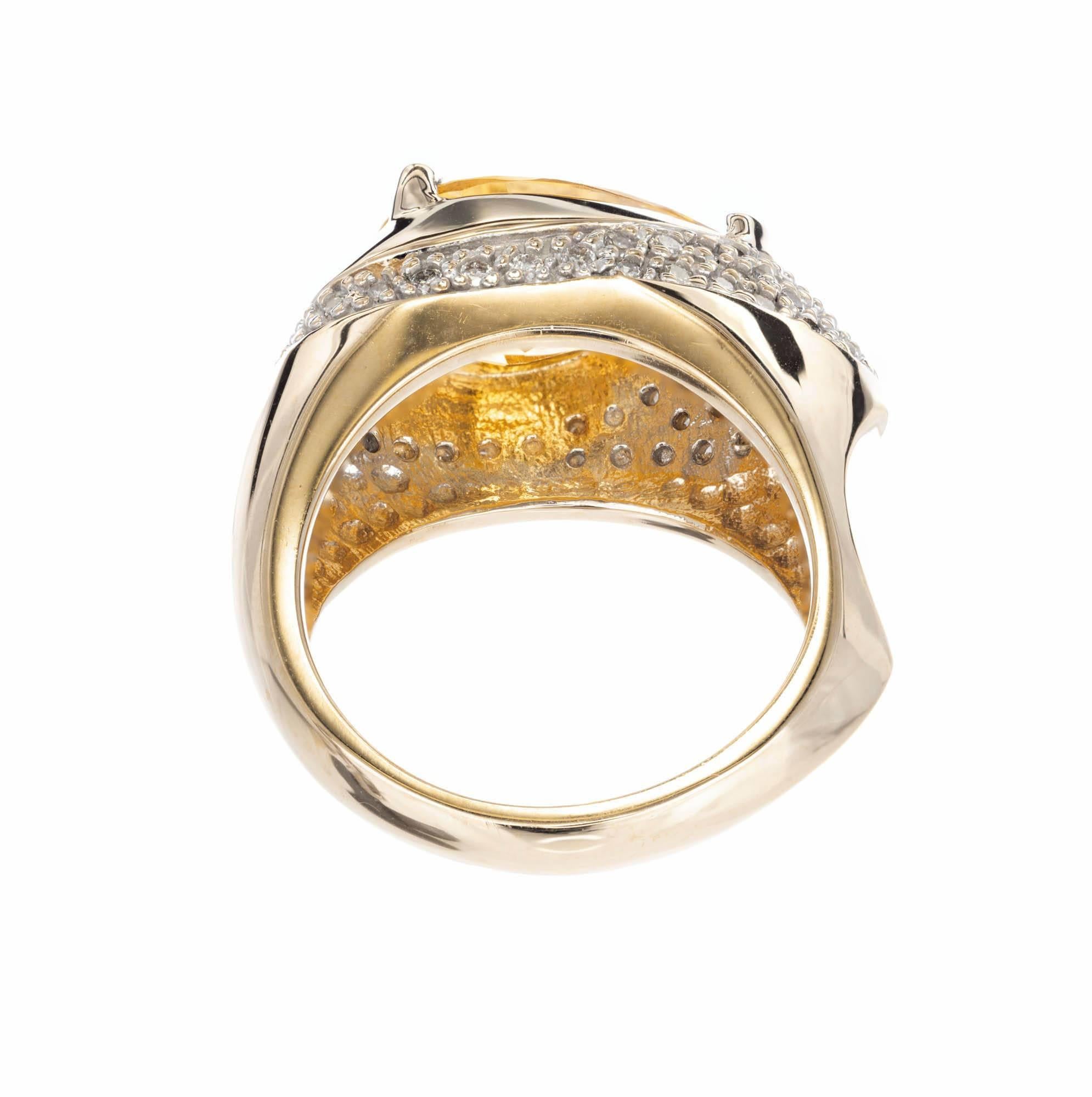 3.50 Carat Citrine Diamond Two-Tone Gold Cocktail Ring In Good Condition For Sale In Stamford, CT
