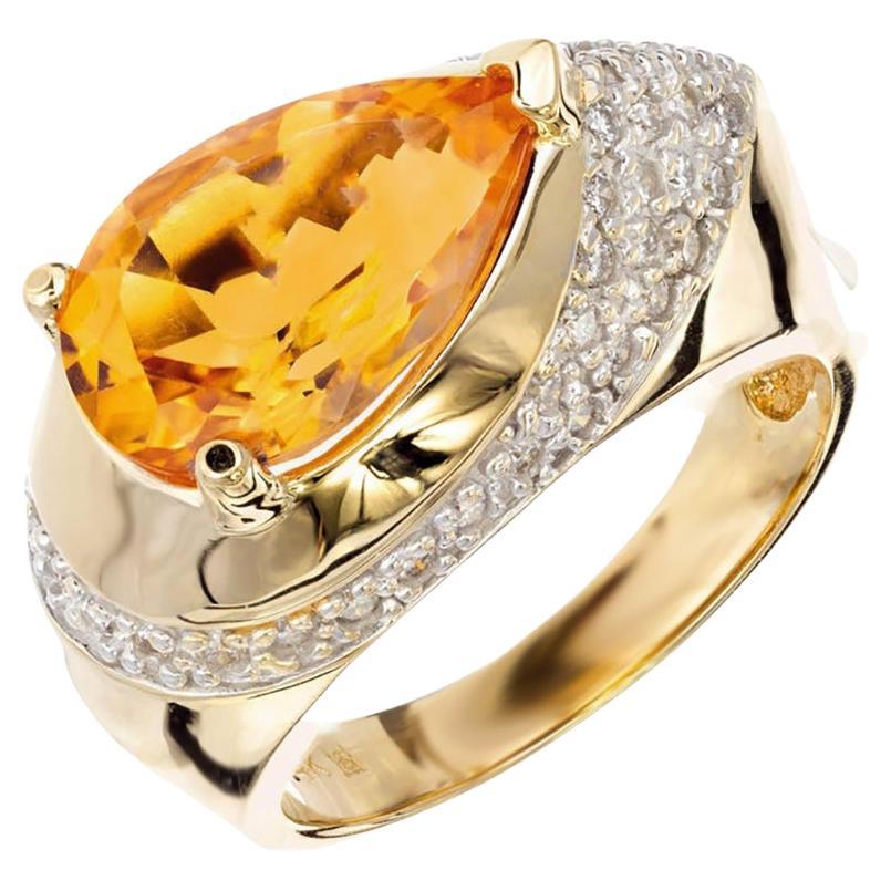 Bague cocktail en or bicolore avec diamants et citrine de 3,50 carats