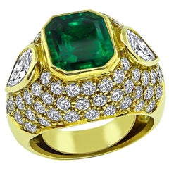 3.50 Carat Colombian Emerald 3.00 Carat Diamond Gold Ring
