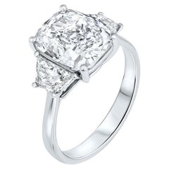 Bague de fiançailles à trois pierres en or 18 carats avec diamant taille coussin de 3,50 carats, rapport GIA