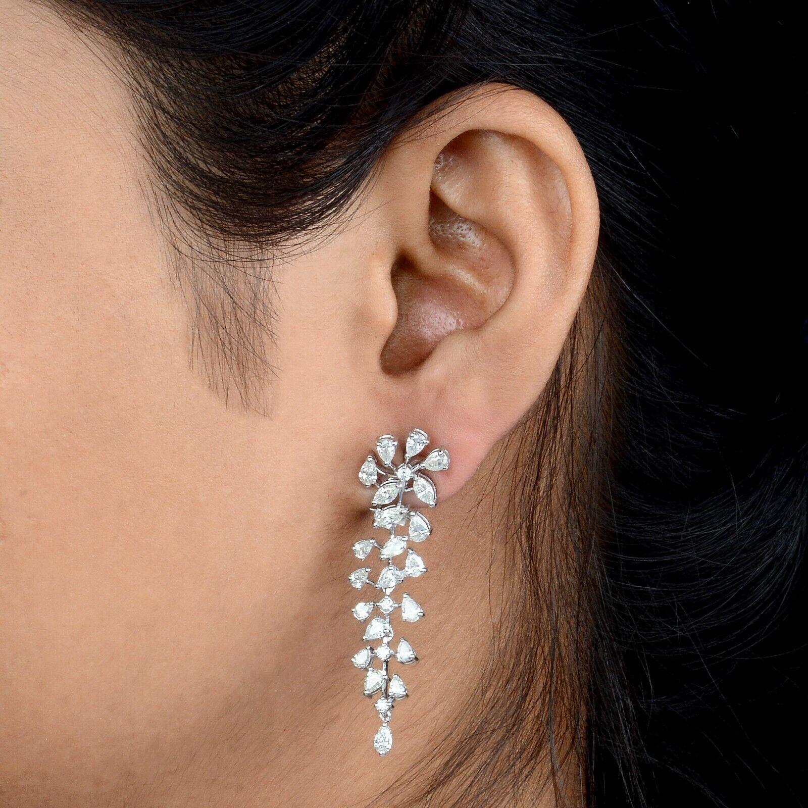 Contemporary 3.50 Carat Diamond 14 Karat White Gold Dangle Earrings For Sale
