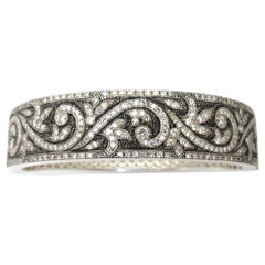 Diamond & Blackened Sterling Silver Scroll Bangle Bracelet, 3.50 Carats Total