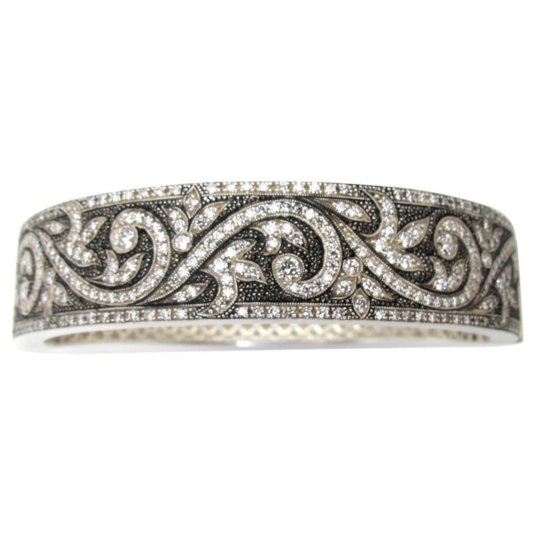 3.50 ct. t.w. Diamond and Blackened Sterling Silver Scroll Bangle Cuff