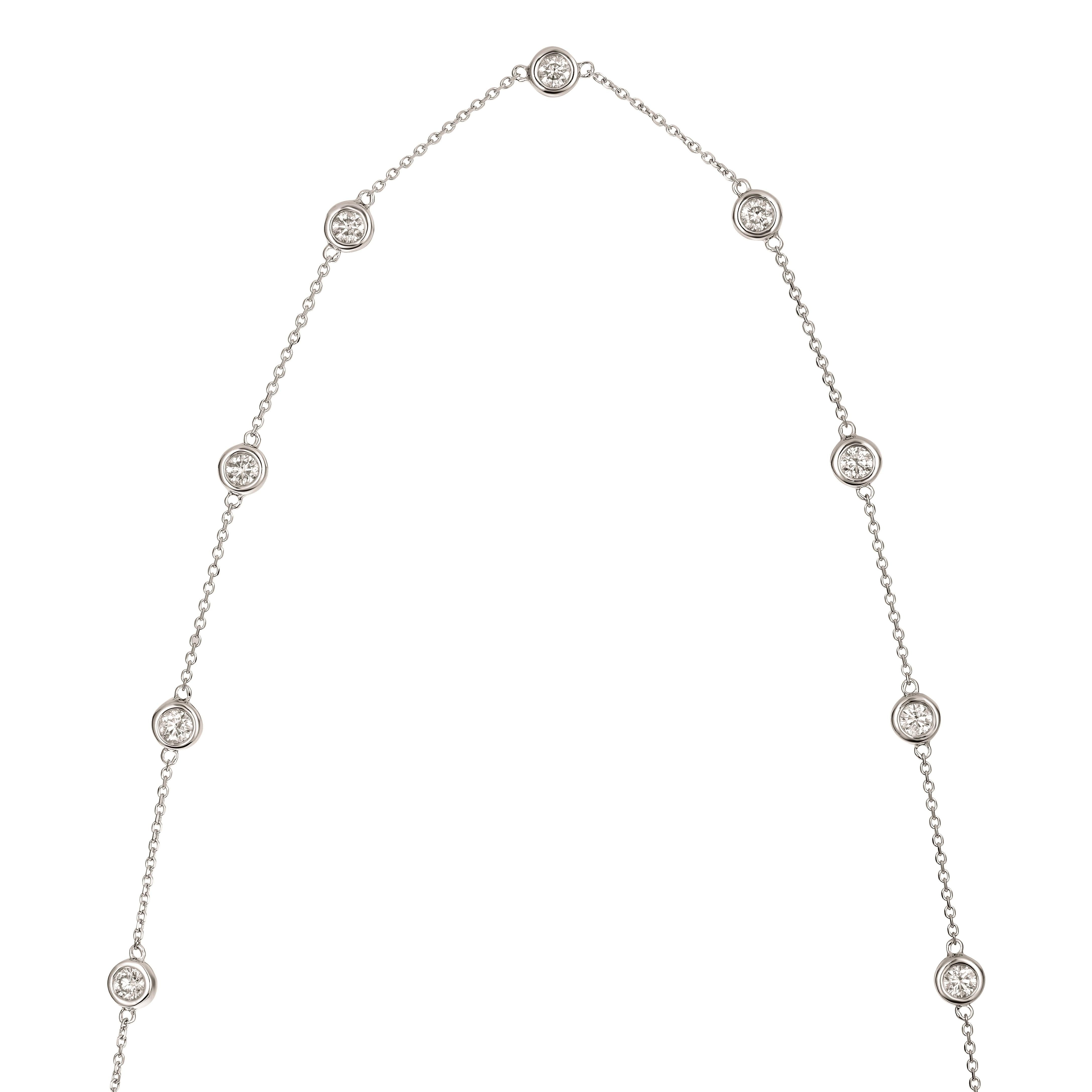Contemporary 3.50 Carat Diamond by the Yard Necklace G SI 14 Karat White Gold 14 Diamonds For Sale