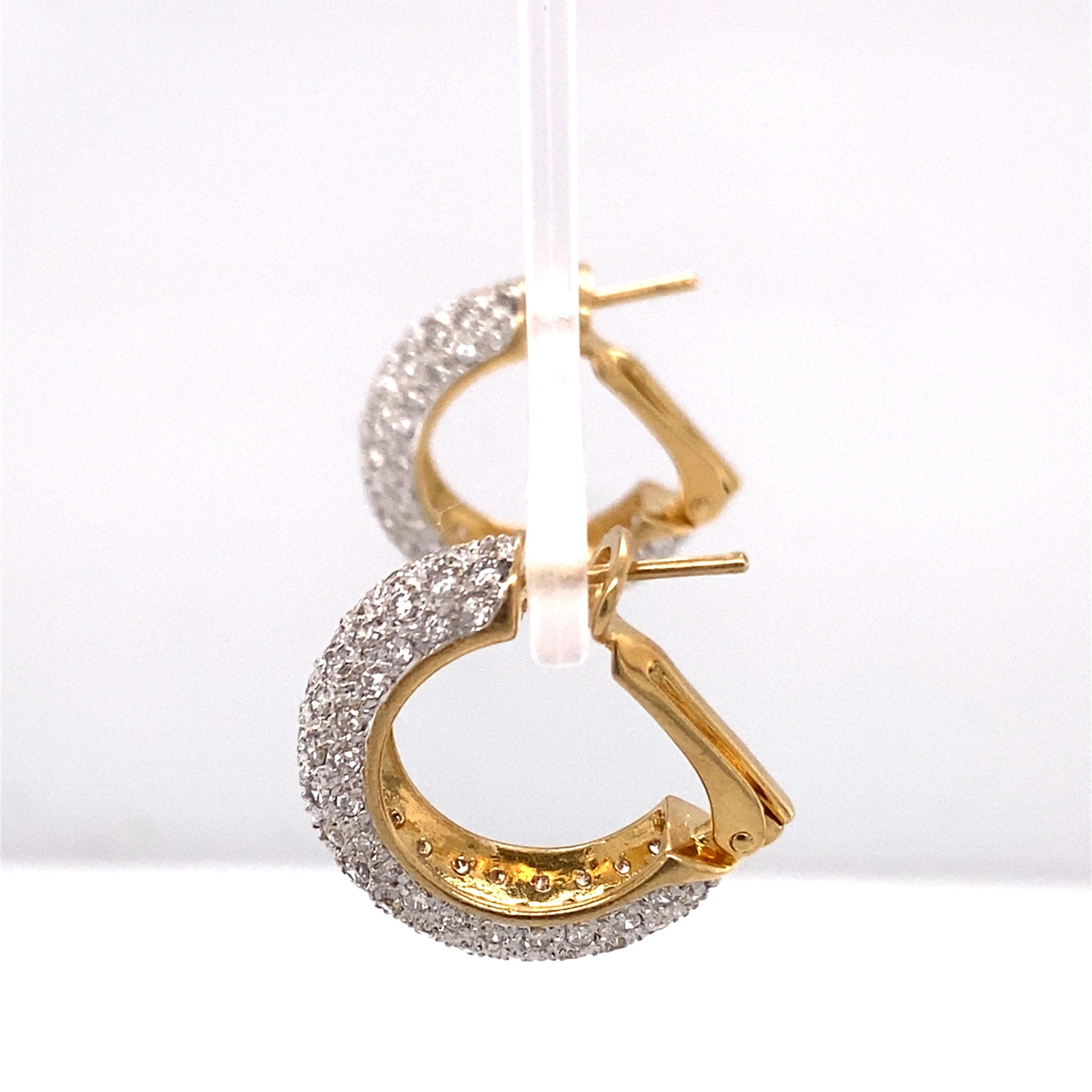 Modern 3.50 Carat Diamond Earrings in 18 Karat Two Tone Gold  For Sale