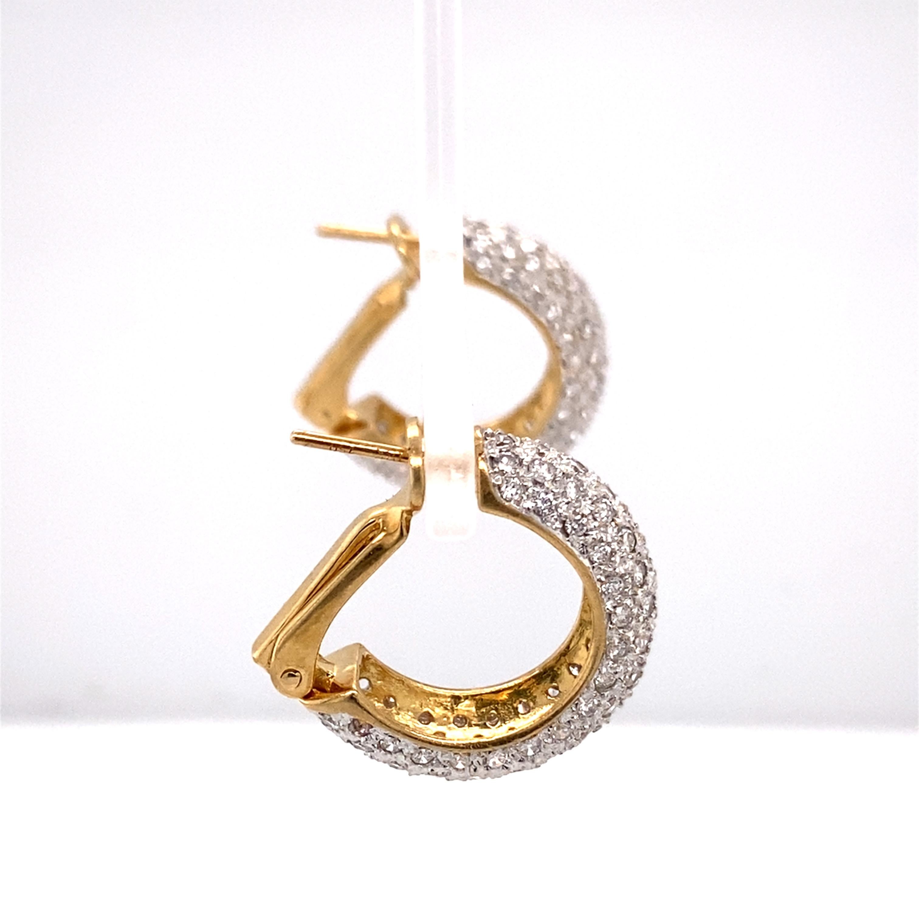 Round Cut 3.50 Carat Diamond Earrings in 18 Karat Two Tone Gold  For Sale