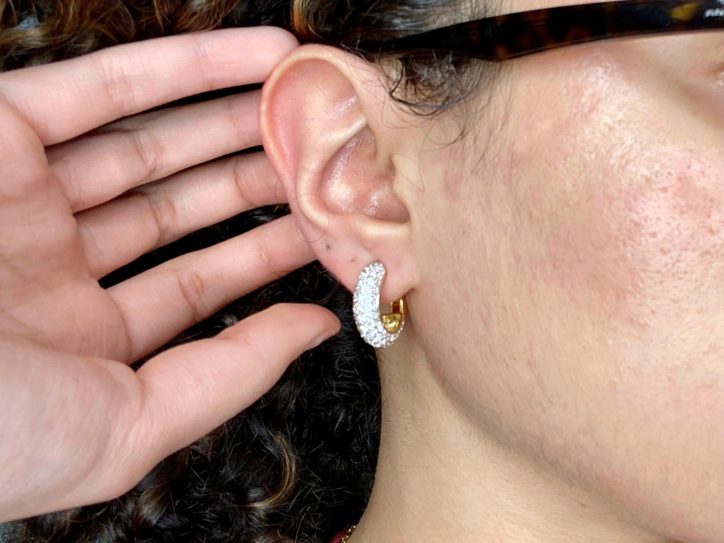 Women's or Men's 3.50 Carat Diamond Earrings in 18 Karat Two Tone Gold  For Sale