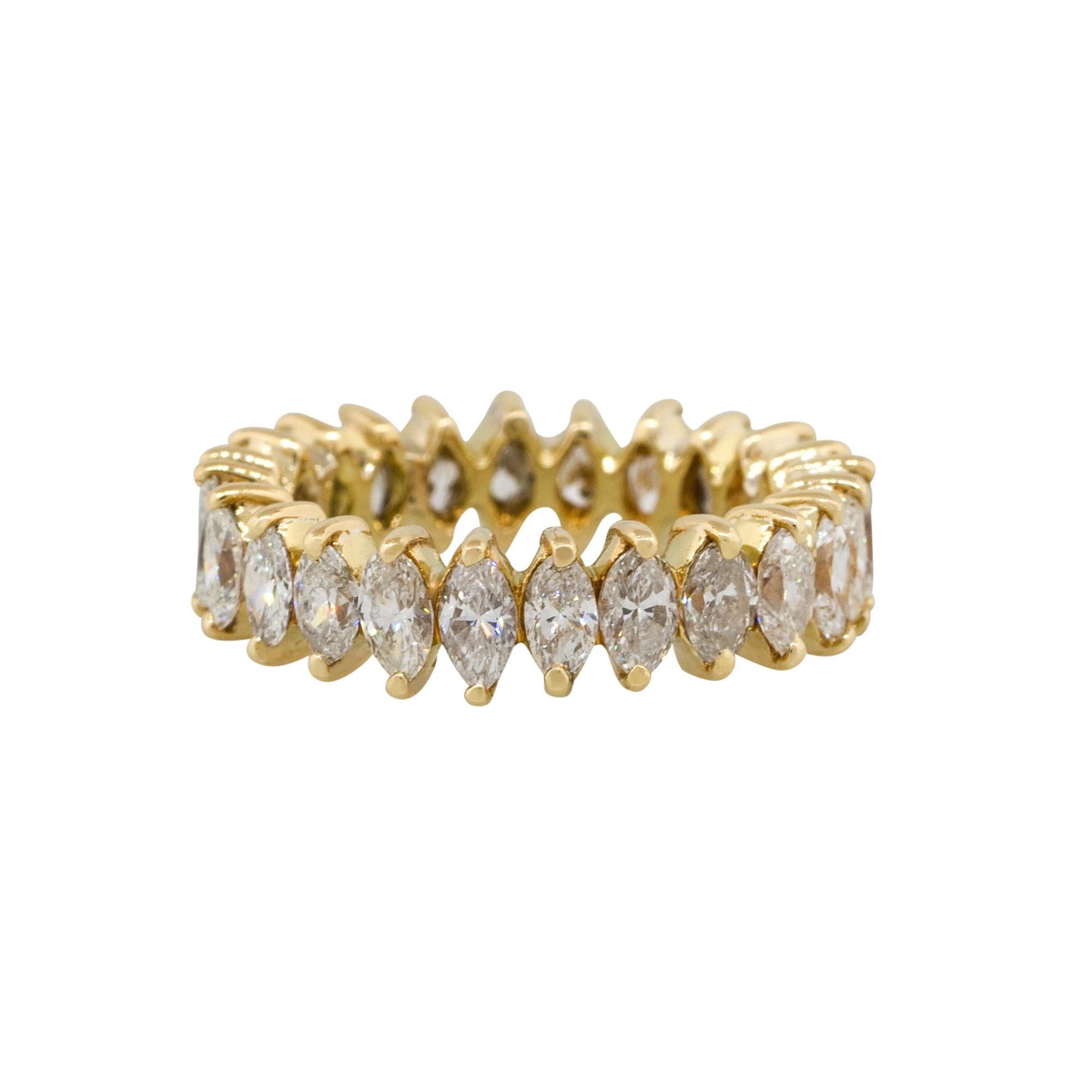 Material: 18k Yellow Gold
Diamond Details: Approximately 3.50ctw marquise diamonds. Diamonds are H/I in color and SI1 in clarity.
Ring Size: 6 (can be sized)
Total Weight: 5.9g (3.7dwt)
Measurements: 0.80