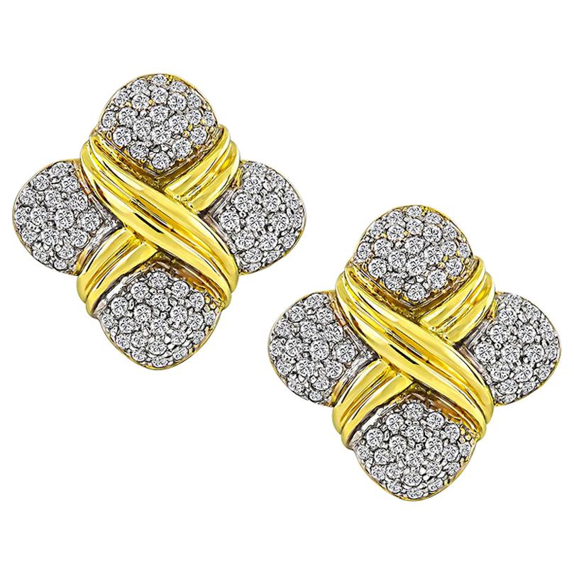 3.50 Carat Diamond Gold Earrings For Sale