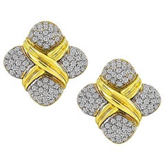 3.50 Carat Diamond Gold Earrings