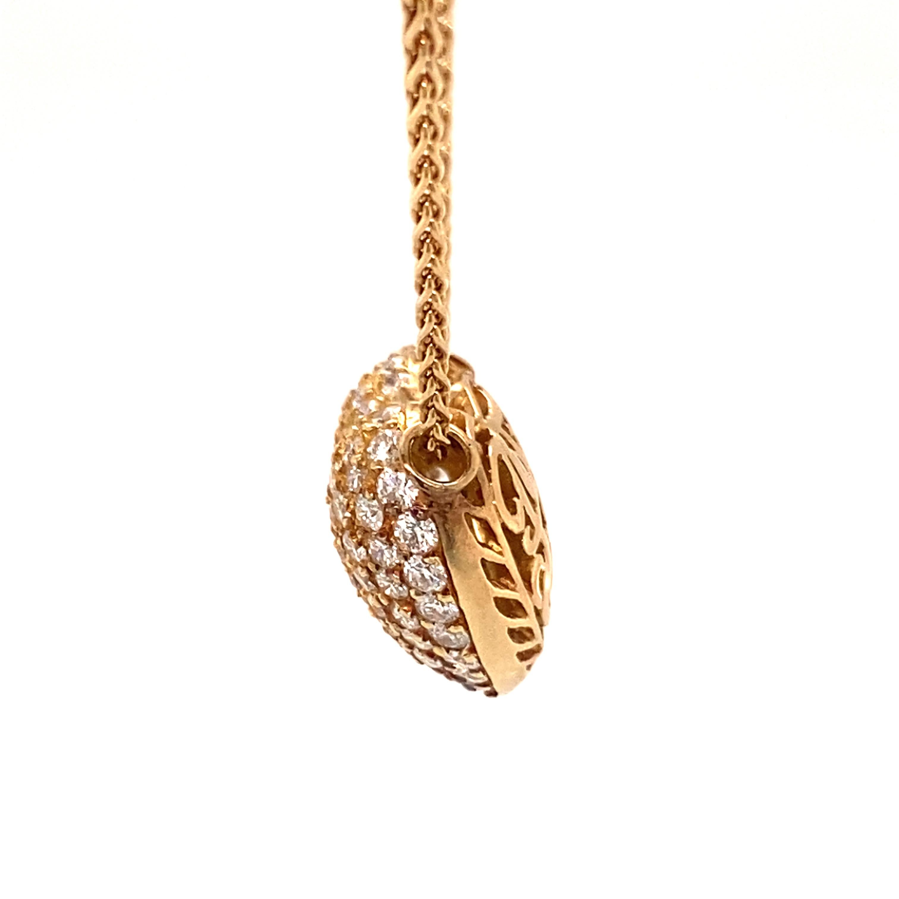 Contemporary 3.50 Carat Diamond Heart Necklace in 18 Karat Yellow Gold For Sale